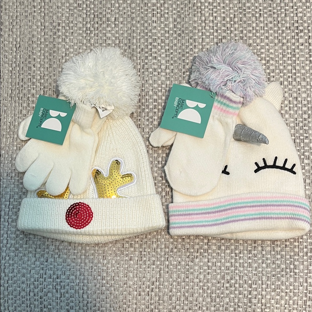 Basic Concepts Kids Winter Hat and Glove Set - Cream and White